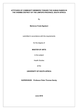 Attitudes of Community Members Toward the Human Rabies in the Vhembe District of the Limpopo Province, South Africa