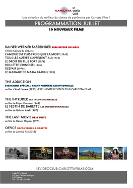 Programmation Juillet 10 Nouveaux Films