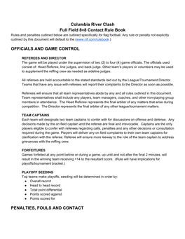 Columbia River Clash Full Field 8V8 Contact Rule Book OFFICIALS AND