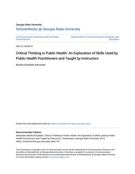 Critical Thinking in Public Health: an Exploration of Skills Used by Public Health Practitioners and Taught by Instructors