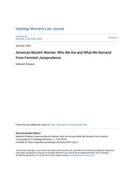 American Muslim Women: Who We Are and What We Demand from Feminist Jurisprudence