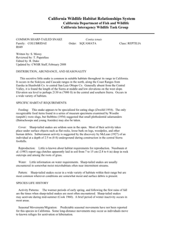 California Wildlife Habitat Relationships System California Department of Fish and Wildlife California Interagency Wildlife Task Group