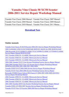 Yamaha Vino Classic 50 XC50 Scooter 2006-2011 Service Repair Workshop Manual