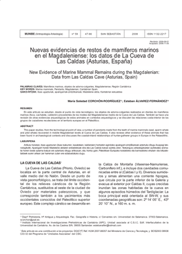 Nuevas Evidencias De Restos De Mamíferos Marinos En El Magdaleniense: Los Datos De La Cueva De Las Caldas (Asturias, España)