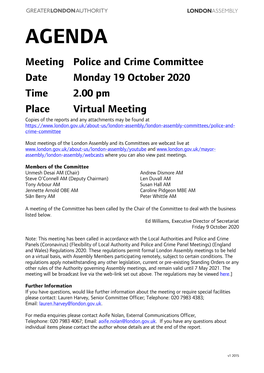 Agenda Document for Police and Crime Committee, 19/10/2020 14:00