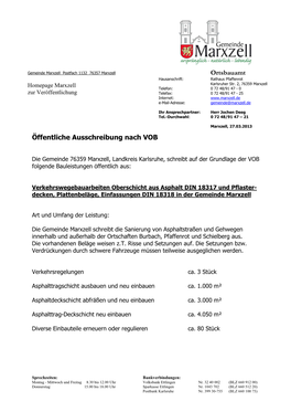 Öffentliche Ausschreibung Nach VOB Ortsbauamt