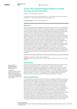 Zoster Sine Herpete Masquerading As Central Nervous System Vasculitis