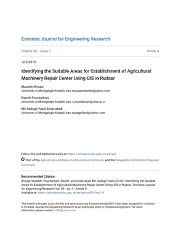 Identifying the Suitable Areas for Establishment of Agricultural Machinery Repair Center Using GIS in Rudsar