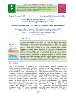 Survey of Chilli Powdery Mildew in Latur and Nanded Districts Against Leveillula Taurica