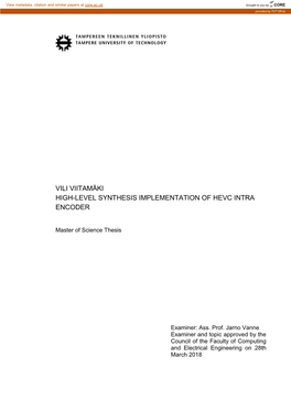 Vili Viitamäki High-Level Synthesis Implementation of Hevc Intra Encoder