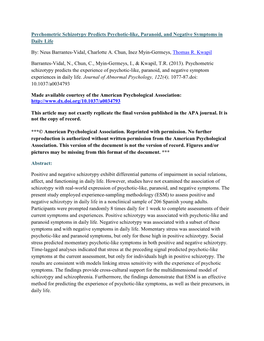 Psychometric Schizotypy Predicts Psychotic-Like, Paranoid, and Negative Symptoms in Daily Life