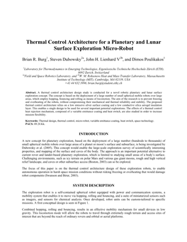 Thermal Control Architecture for a Planetary and Lunar Surface Exploration Micro-Robot