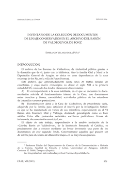 Inventario De La Colección De Documentos De Linaje Conservados