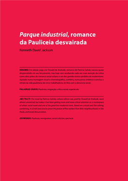 Parque Industrial, Romance Da Pauliceia Desvairada Kenneth David Jackson