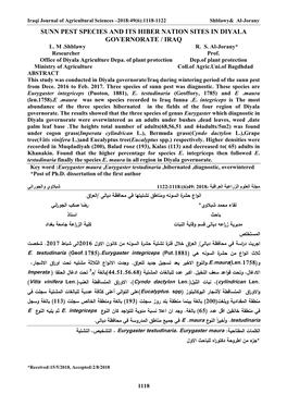 Sunn Pest Species and Its Hiber Nation Sites in Diyala Governorate / Iraq L