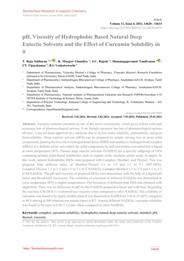 Ph, Viscosity of Hydrophobic Based Natural Deep Eutectic Solvents and the Effect of Curcumin Solubility in It