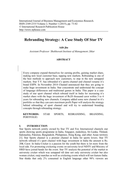 Rebranding Strategy: a Case Study of Star TV