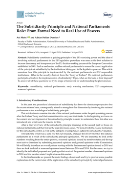 The Subsidiarity Principle and National Parliaments Role: from Formal Need to Real Use of Powers