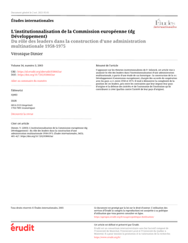 L'institutionnalisation De La Commission Européenne