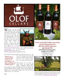 Come Revel in Olof Cellars Wines in the Vineyard During This Year's 10Th