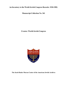 MS-361: World Jewish Congress Records, 1918-1912