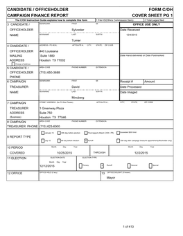 Candidate / Officeholder Form C/Oh Campaign Finance Report Cover