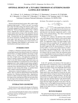 TUPMS030 Proceedings of PAC07, Albuquerque, New Mexico, USA OPTIMAL DESIGN of a TUNABLE THOMSON-SCATTERING BASED GAMMA-RAY SOURCE∗