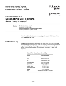Estimating Soil Texture: Sandy, Loamy Or Clayey?