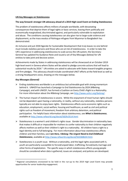 1 UN Key Messages on Statelessness the Way Forward