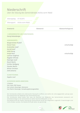 Niederschrift Über Die Sitzung Des Gemeinderates Aicha Vorm Wald