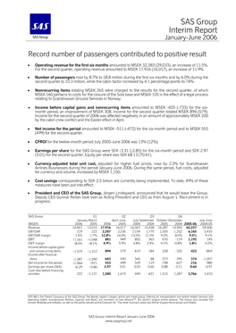 SAS Group Interim Report January-June 2006