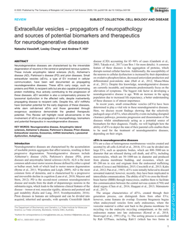 Extracellular Vesicles – Propagators of Neuropathology and Sources Of