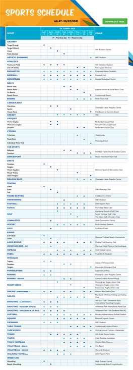 Sports Schedule 20 July 2021