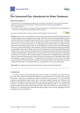 The Nanosized Dye Adsorbents for Water Treatment