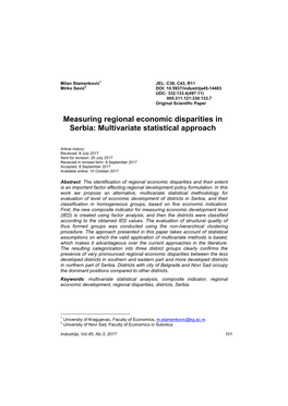Measuring Regional Economic Disparities in Serbia: Multivariate Statistical Approach