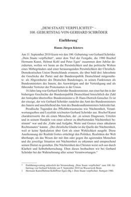 „Dem Staate Verpflichtet“ – 100. Geburtstag Von Gerhard Schröder