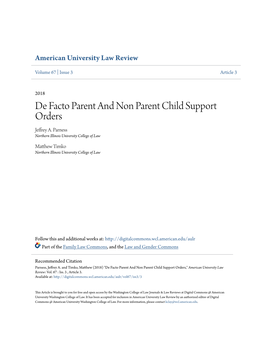 De Facto Parent and Non Parent Child Support Orders Jeffrey A