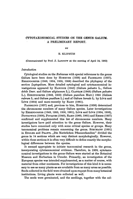 Cytotaxonomical Studies on the Genus Galium. a Preliminary Report