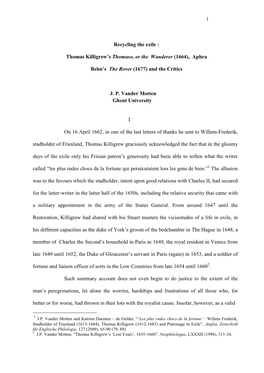 Aphra Behn's the Rover (1677) and Thomas Killigrew's Thomaso (1663)