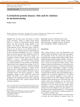 Cytoskeletal Protein Kinases: Titin and Its Relations in Mechanosensing