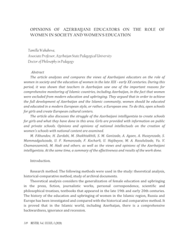 Opinions of Azerbaijani Educators on the Role of Women in Society and Women's Education