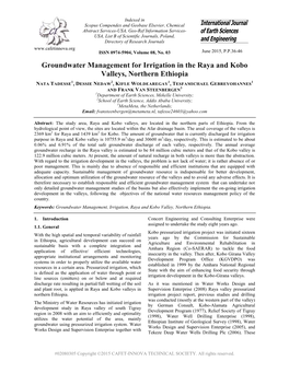 Groundwater Management for Irrigation in the Raya and Kobo