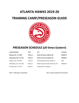 Atlanta Hawks 2019-20 Training Camp/Preseason Guide