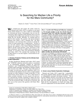 Is Searching for Martian Life a Priority for the Mars Community?