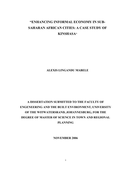 Enhancing Informal Economy in Sub- Saharan African Cities: a Case Study Of