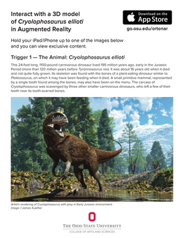 Interact with a 3D Model of Cryolophosaurus Ellioti in Augmented Reality Go.Osu.Edu/Ortonar