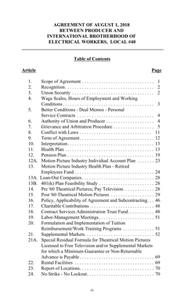 Agreement of August 1, 2018 Between Producer and International Brotherhood of Electrical Workers, Local #40