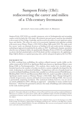 Sampson Frisby (13H1): Rediscovering the Career and Milieu of a 17Th‑Century Freemason