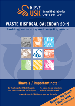 WASTE DISPOSAL CALENDAR 2019 Avoiding, Separating and Recycling Waste