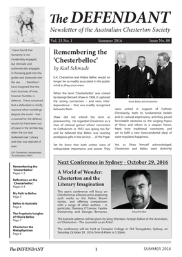 The DEFENDANT Newsletter of the Australian Chesterton Society